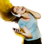 illustration of woman with headphones listening to music
